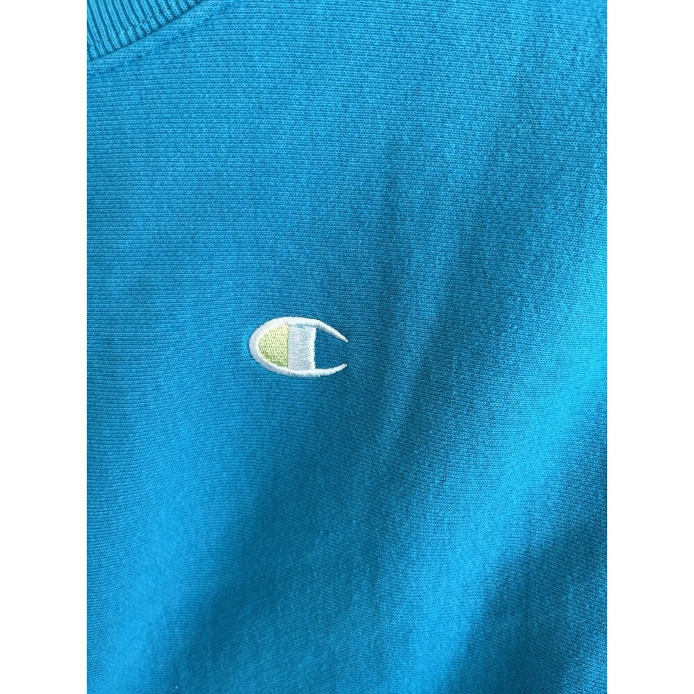 Champion Reverse Weave Arm Spell Out Crew Neck Sweatshirt Aqua Size Large - Picture 3 of 9